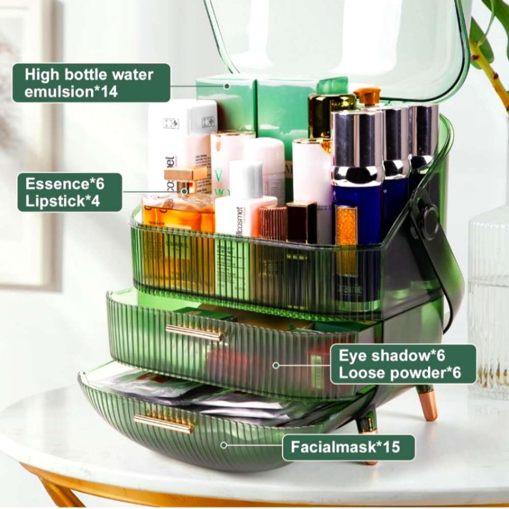 💚 Organizer for Vanity, Cosmetics Skincare Organizers with Lid and Drawers